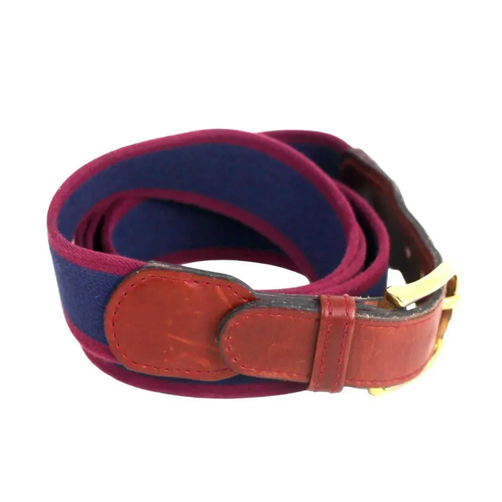BROWN REAL LEATHER BLUE RED CANVAS 1 1/4